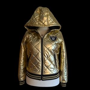 Oakland raiders gold women's puffy jacket size medium M 8/10, see notes on size
